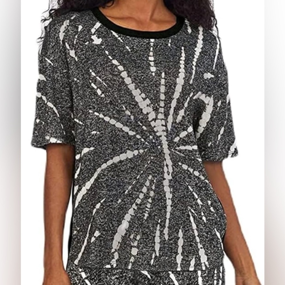 DKNY Women's Short Sleeve Shirt Black Tie Dye, XL